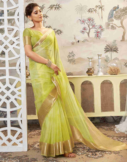 Light Green Organza Printed Woven Saree