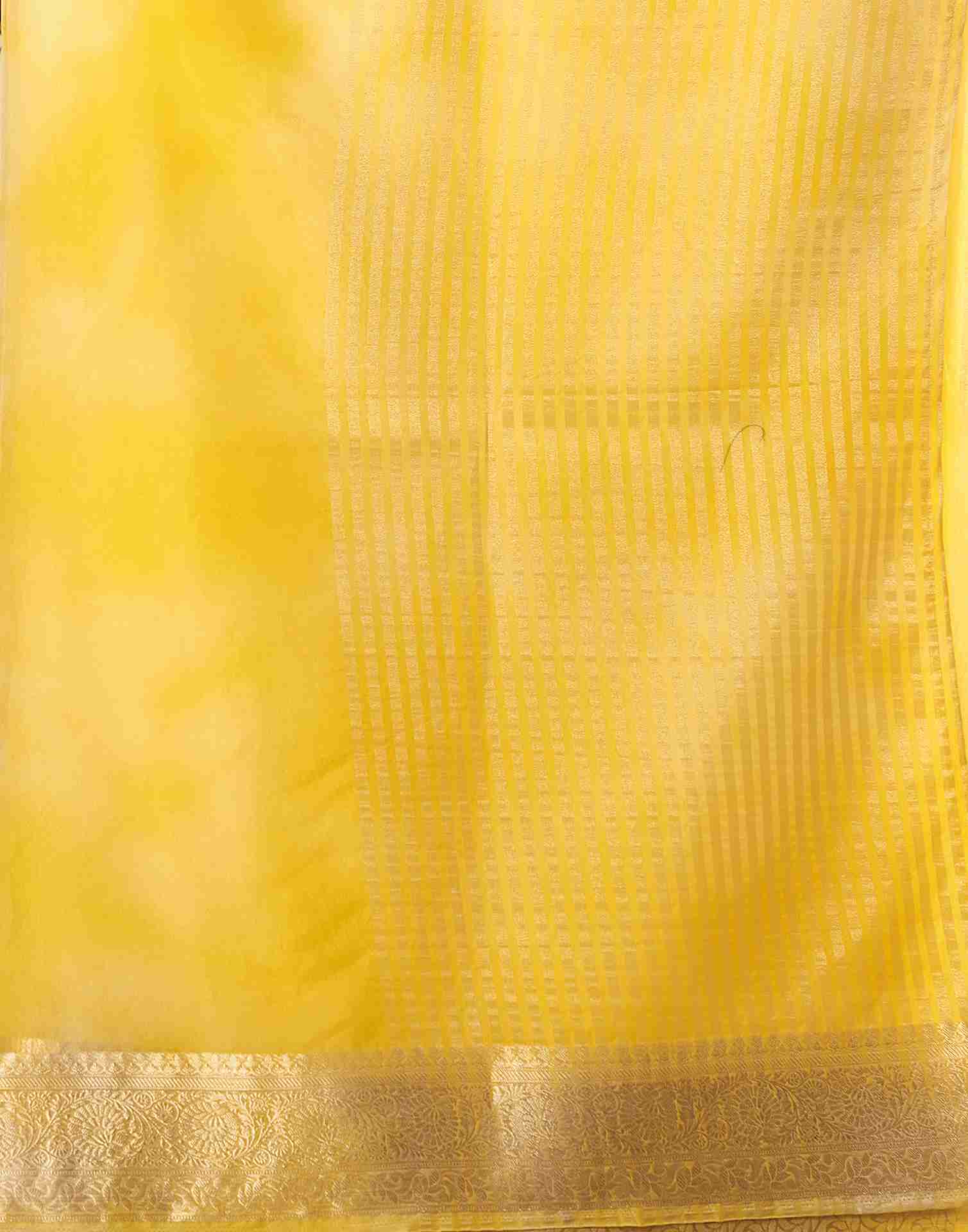 Yellow Organza Printed Woven Saree