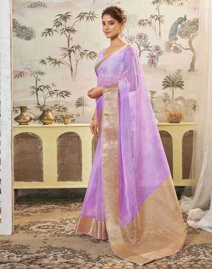 Light Purple Organza Printed Woven Saree