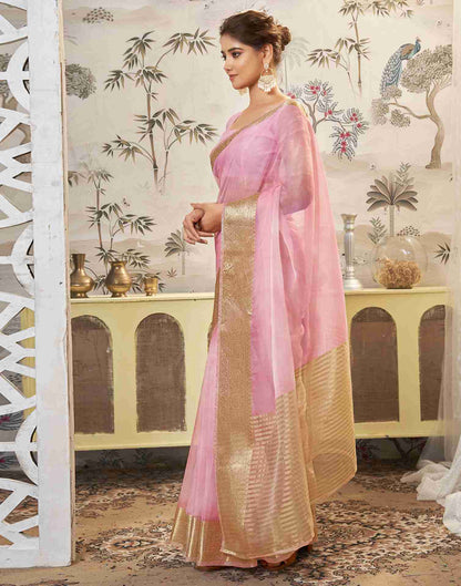 Light Pink Organza Printed Woven Saree