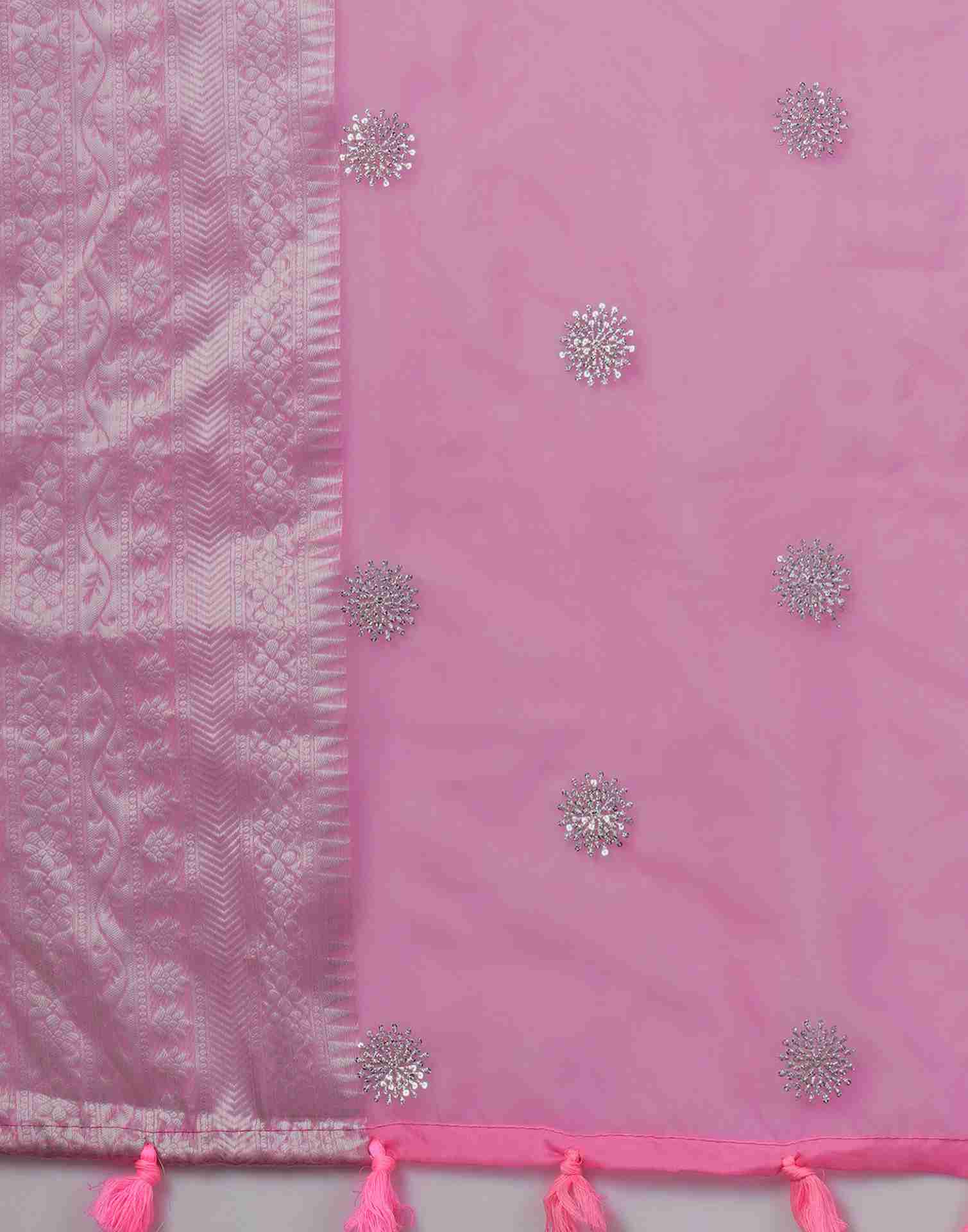 Pink Organza Plain Woven Saree