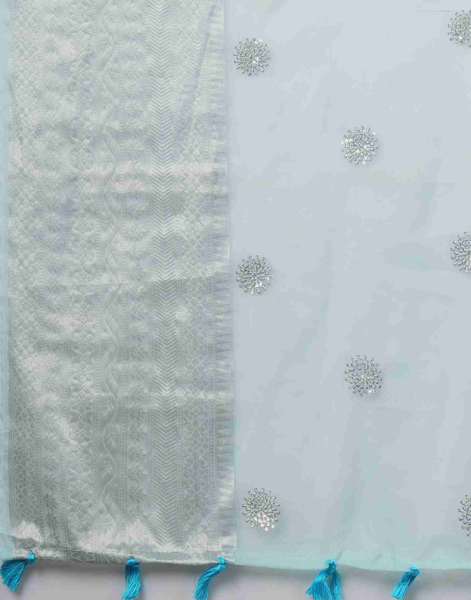 Light Blue Organza Plain Woven Saree