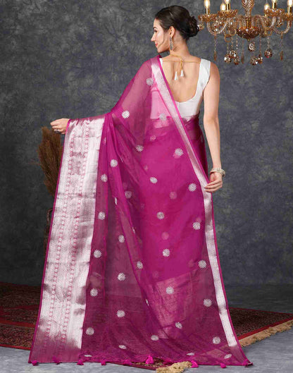 Magenta Organza Plain Woven Saree