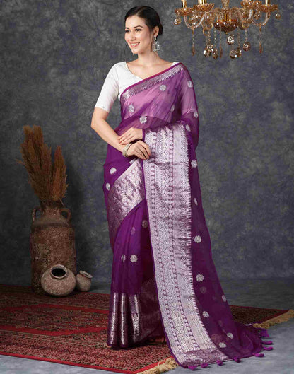 Violet Organza Plain Woven Saree