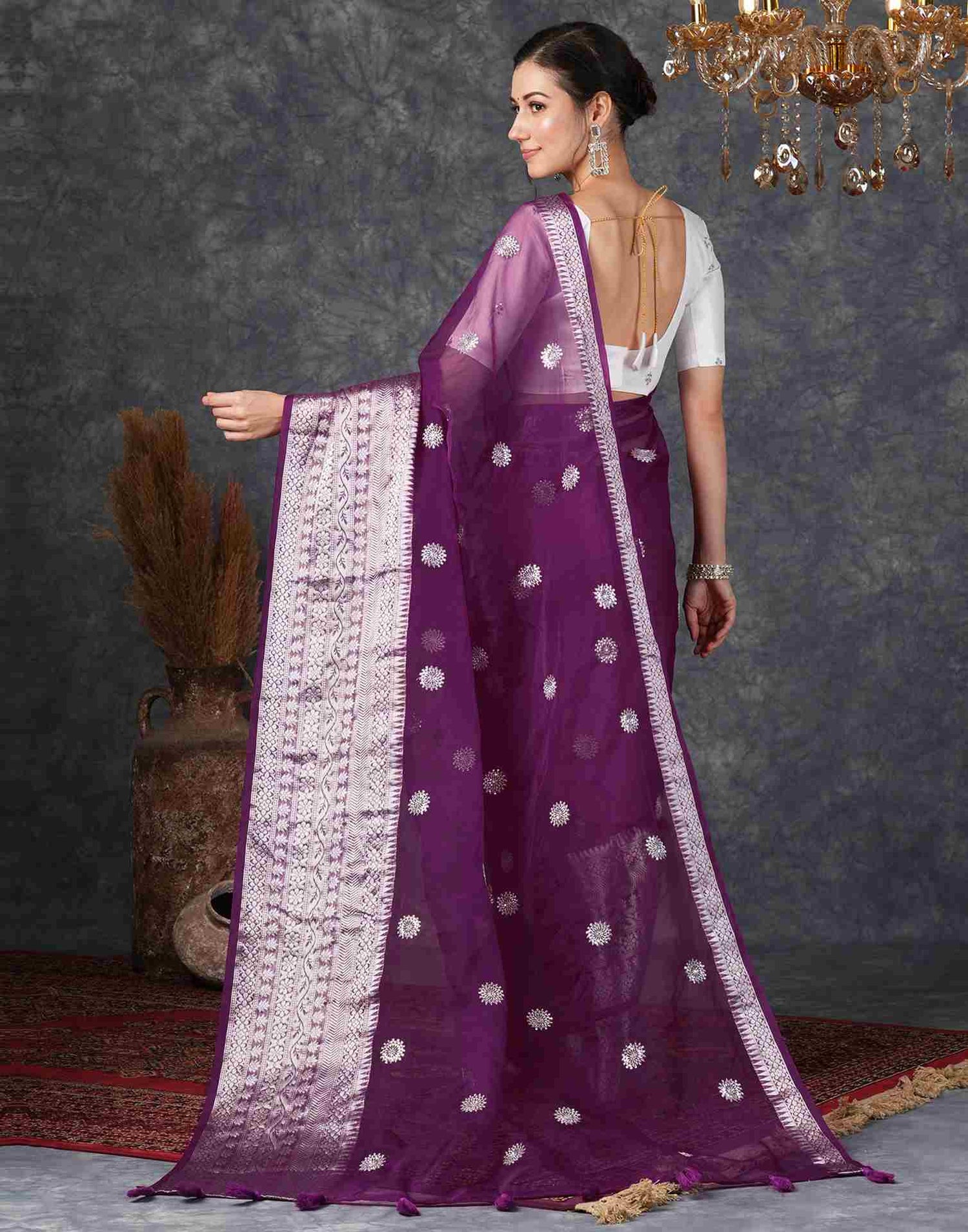 Violet Organza Plain Woven Saree