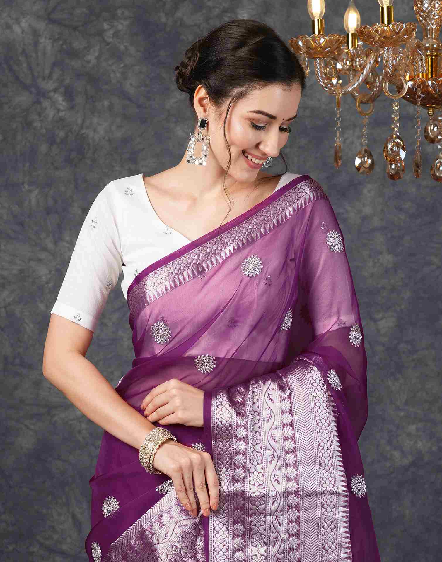 Violet Organza Plain Woven Saree