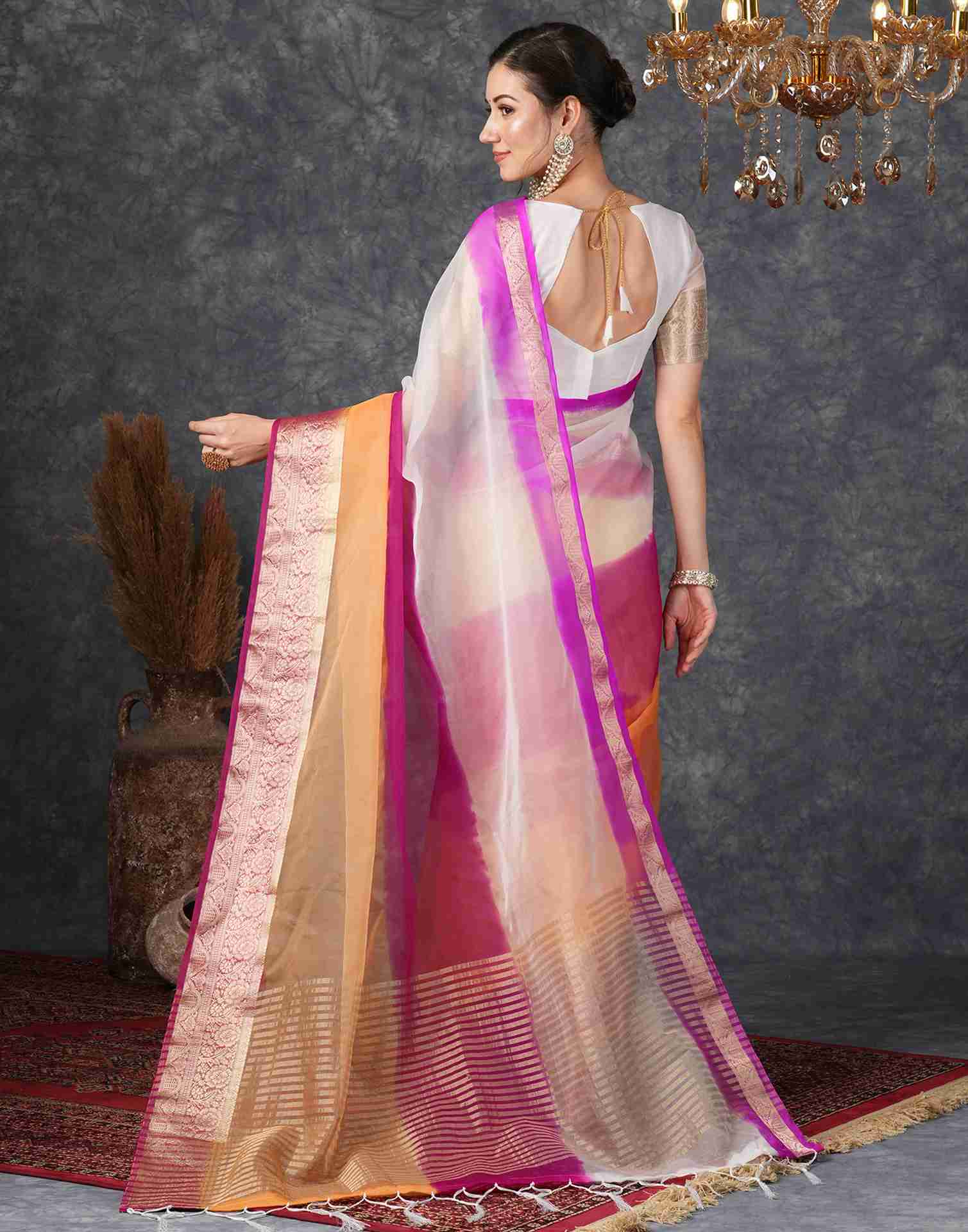 White Organza Plain Woven Saree