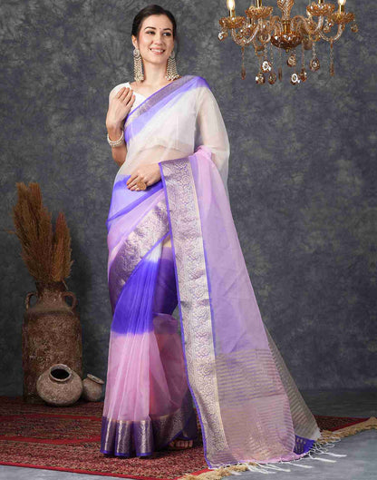 Light Pink Organza Plain Woven Saree