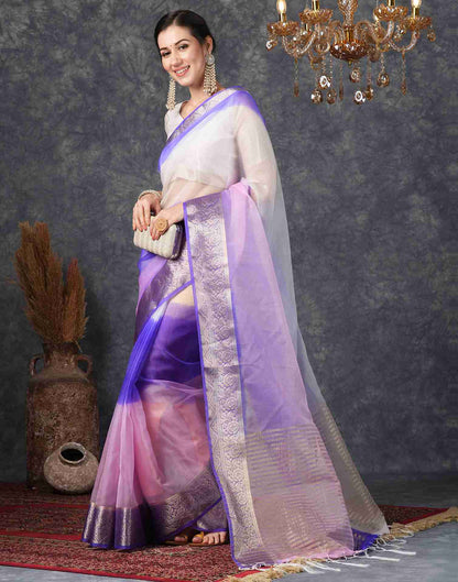 Light Pink Organza Plain Woven Saree