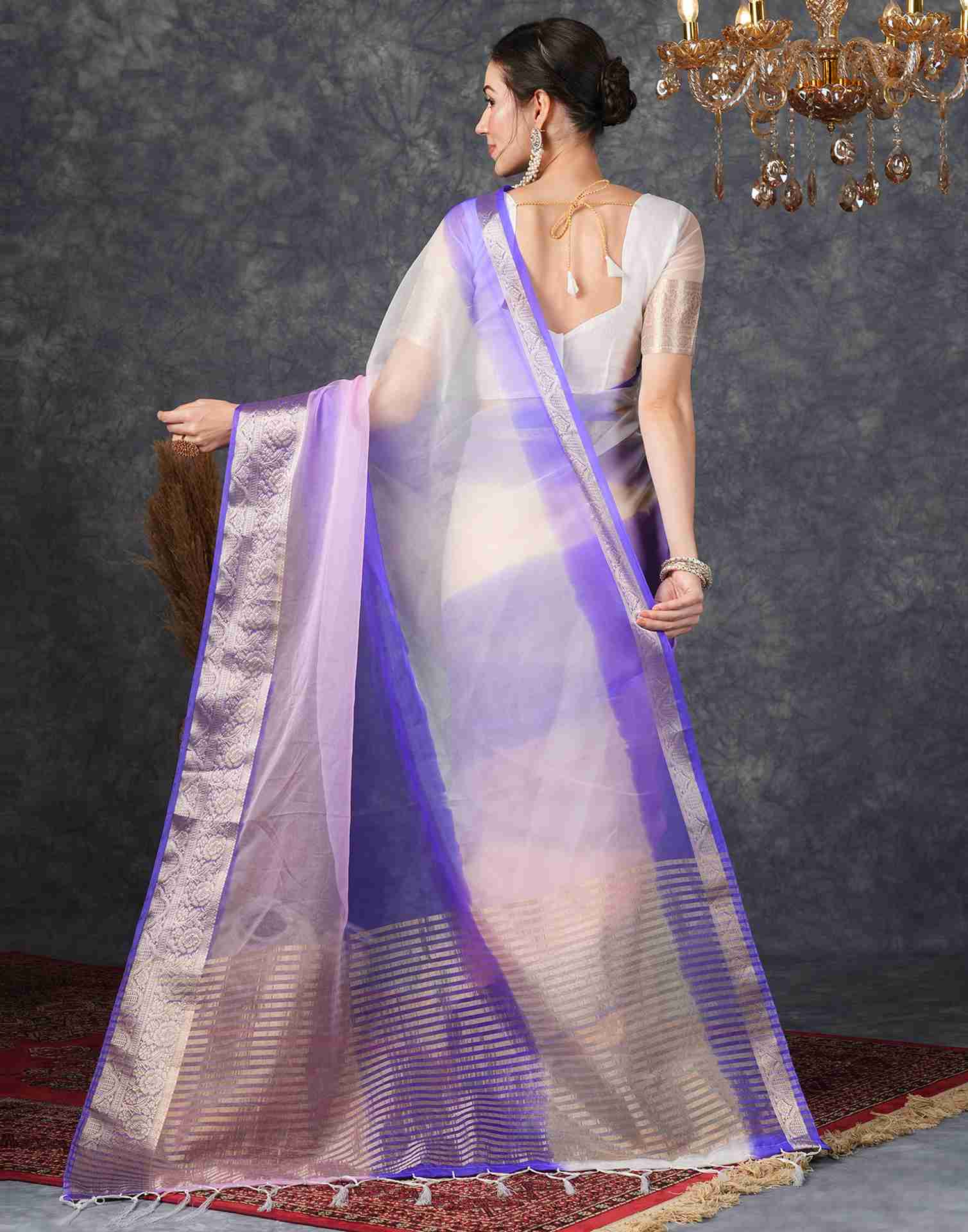 Light Pink Organza Plain Woven Saree