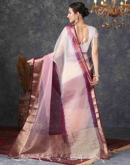 Rose Pink Organza Plain Woven Saree