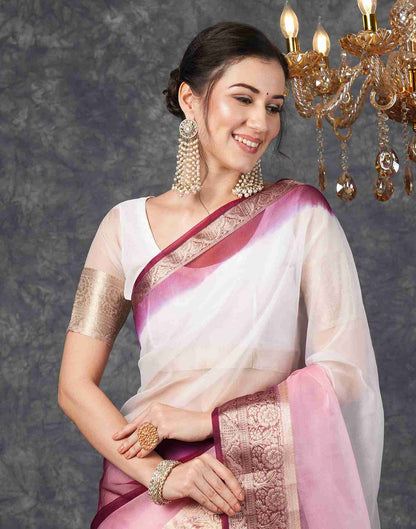 Rose Pink Organza Plain Woven Saree