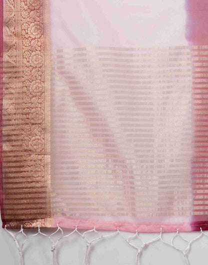 Rose Pink Organza Plain Woven Saree