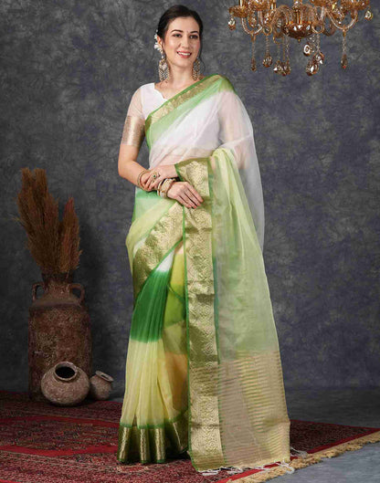 Green Organza Plain Woven Saree