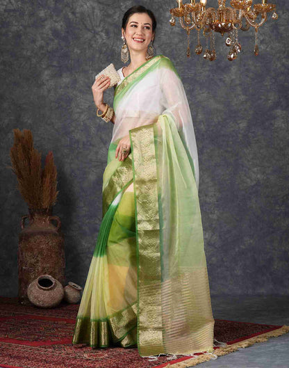 Green Organza Plain Woven Saree