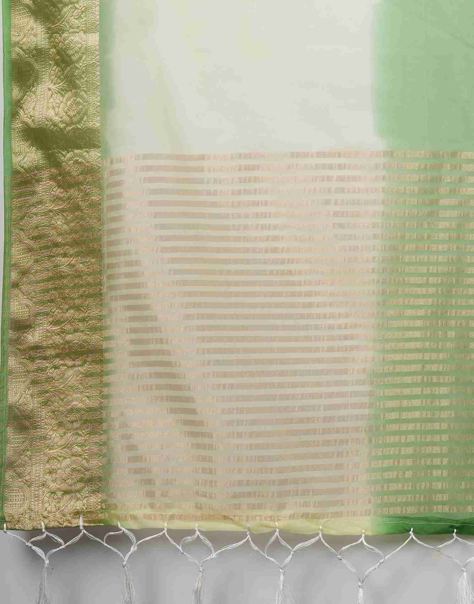 Green Organza Plain Woven Saree