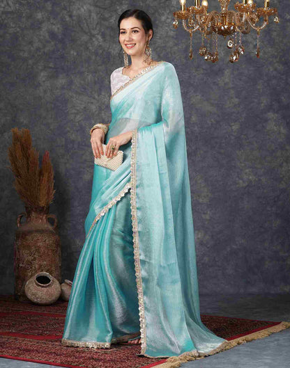 Sky Blue Chiffon Plain Jimmy Choo Saree