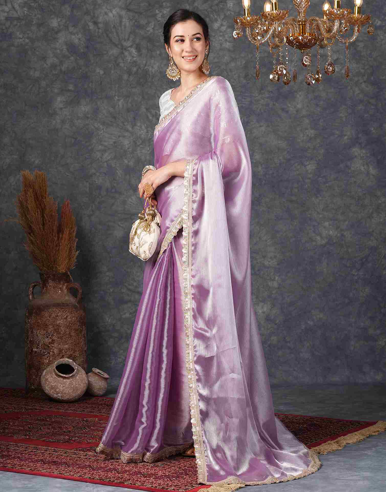 Purple Chiffon Plain Jimmy Choo Saree