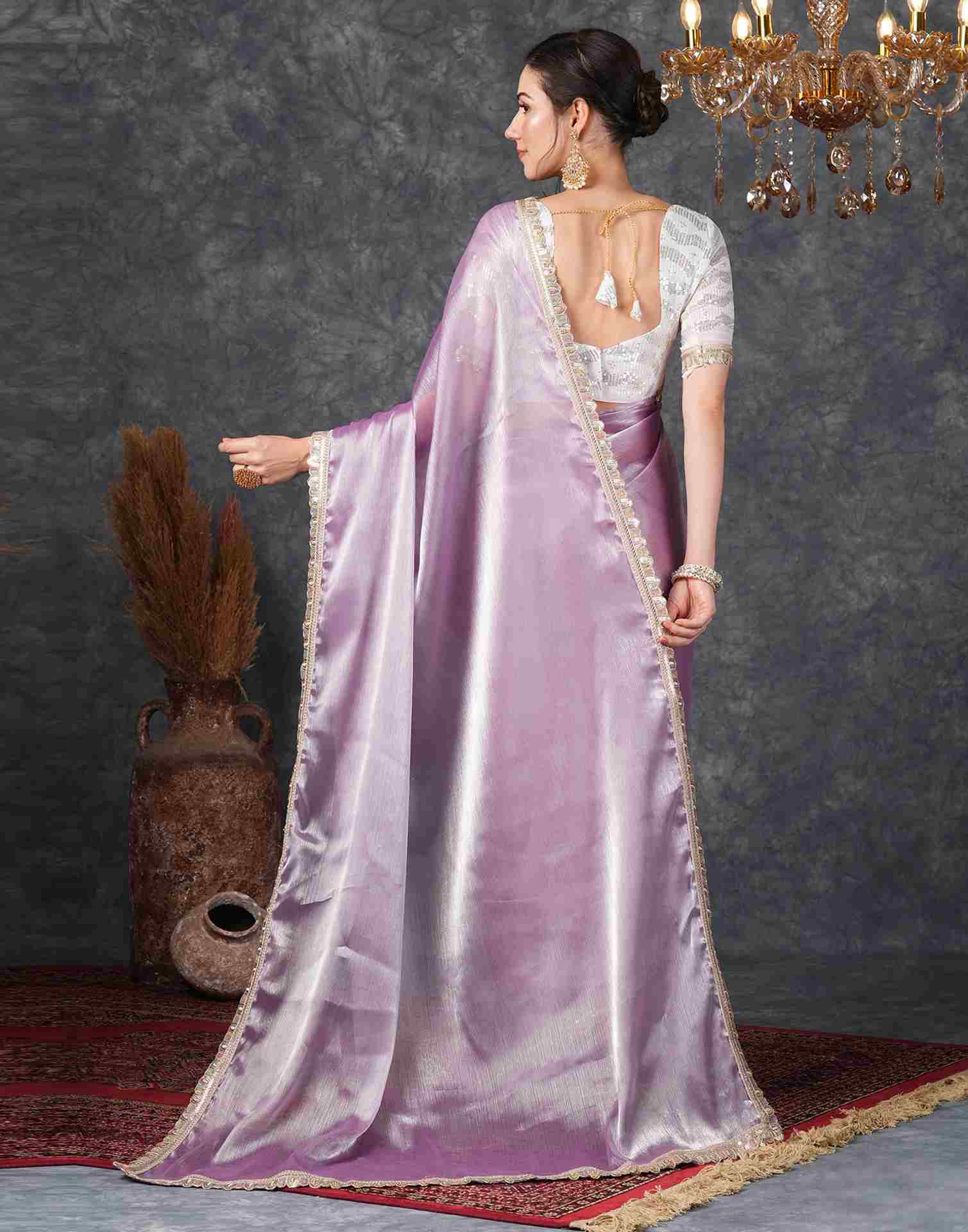 Purple Chiffon Plain Jimmy Choo Saree