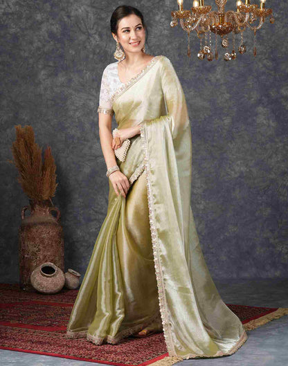 Dusty Olive Green Chiffon Plain Jimmy Choo Saree