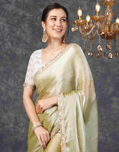 Dusty Olive Green Chiffon Plain Jimmy Choo Saree