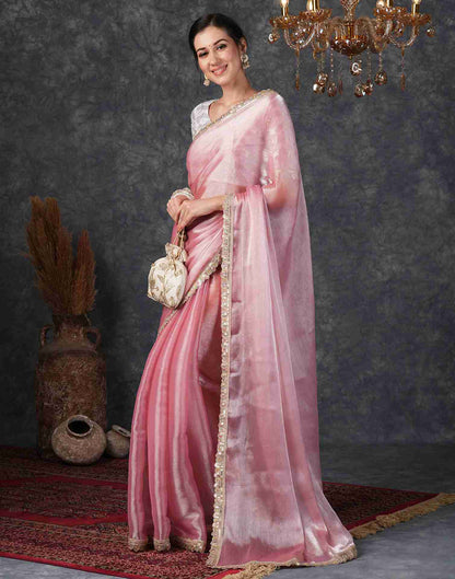 Rose Pink Chiffon Plain Jimmy Choo Saree