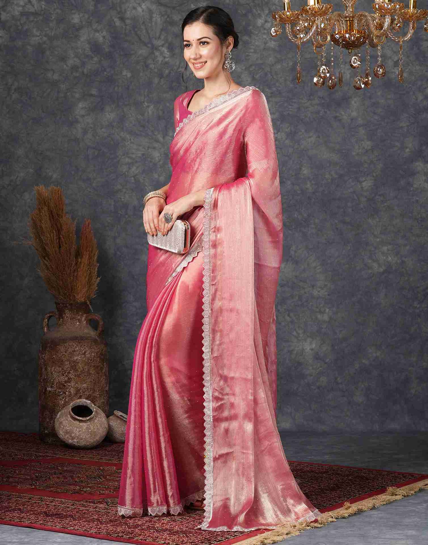 Punch Pink Chiffon Plain Jimmy Choo Saree