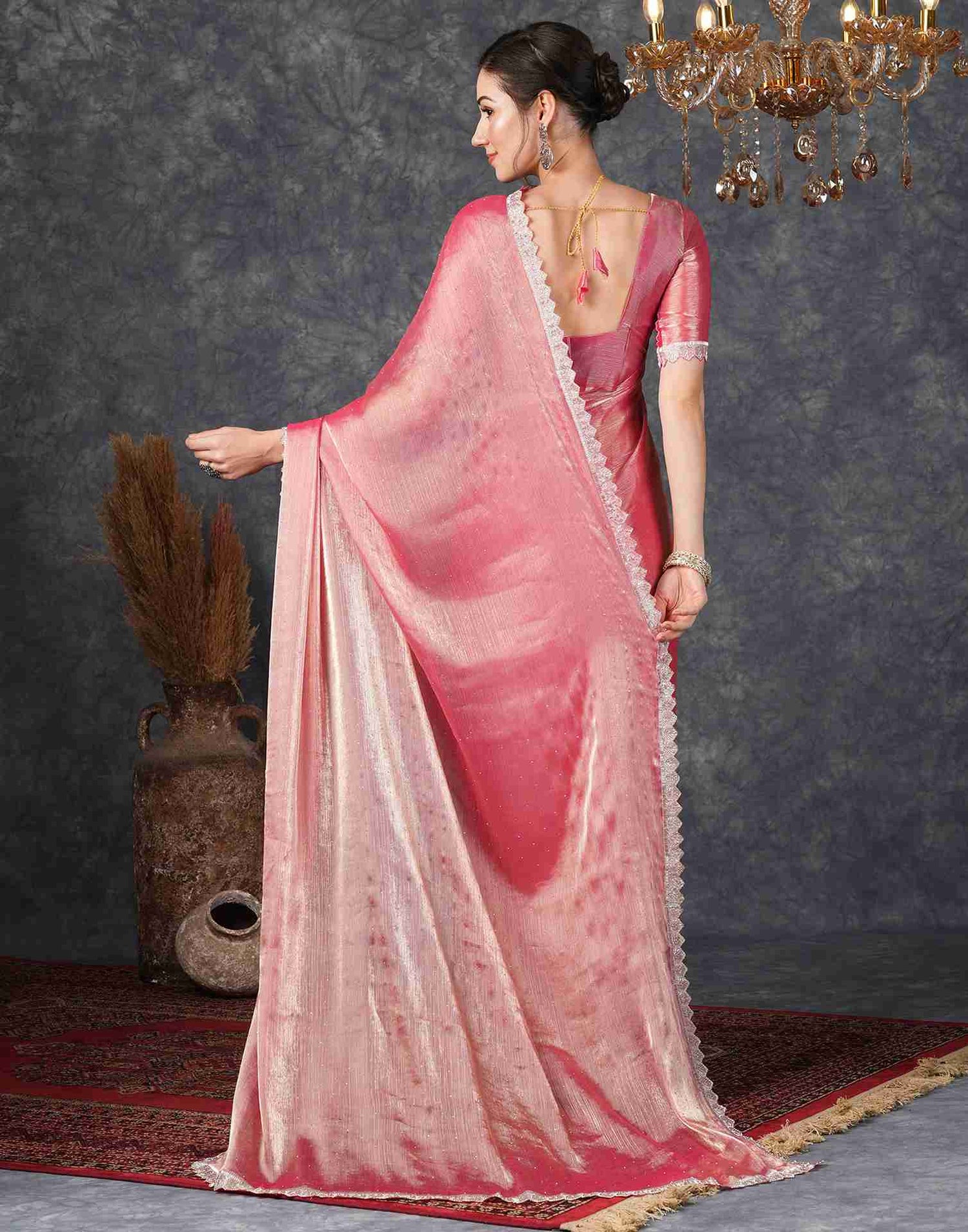 Punch Pink Chiffon Plain Jimmy Choo Saree