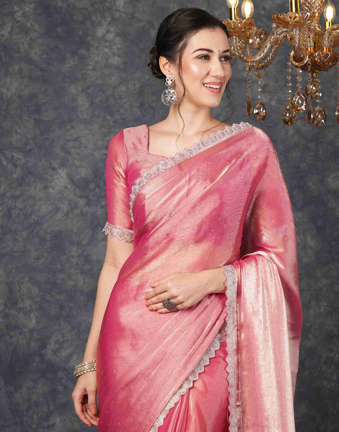 Punch Pink Chiffon Plain Jimmy Choo Saree