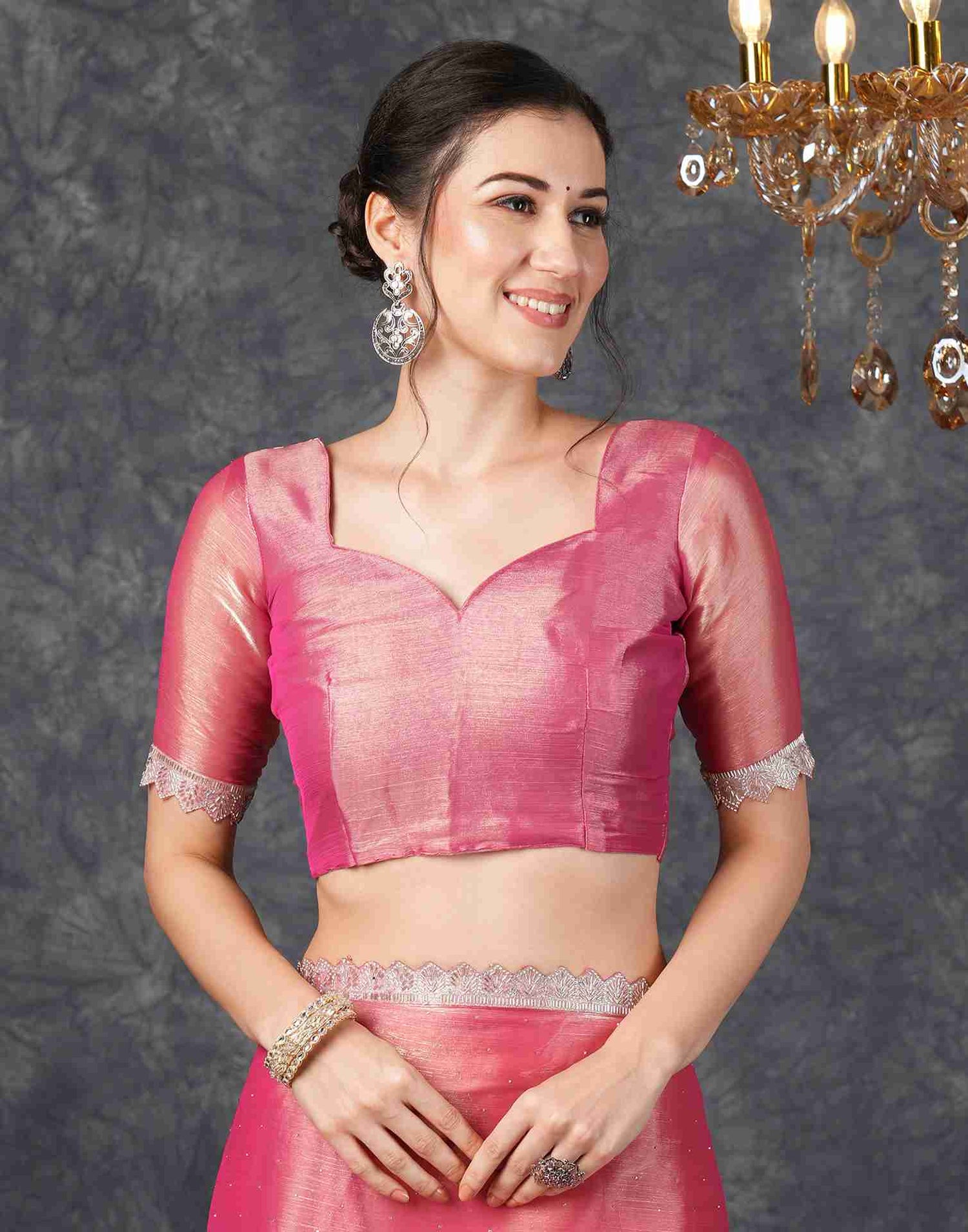 Punch Pink Chiffon Plain Jimmy Choo Saree