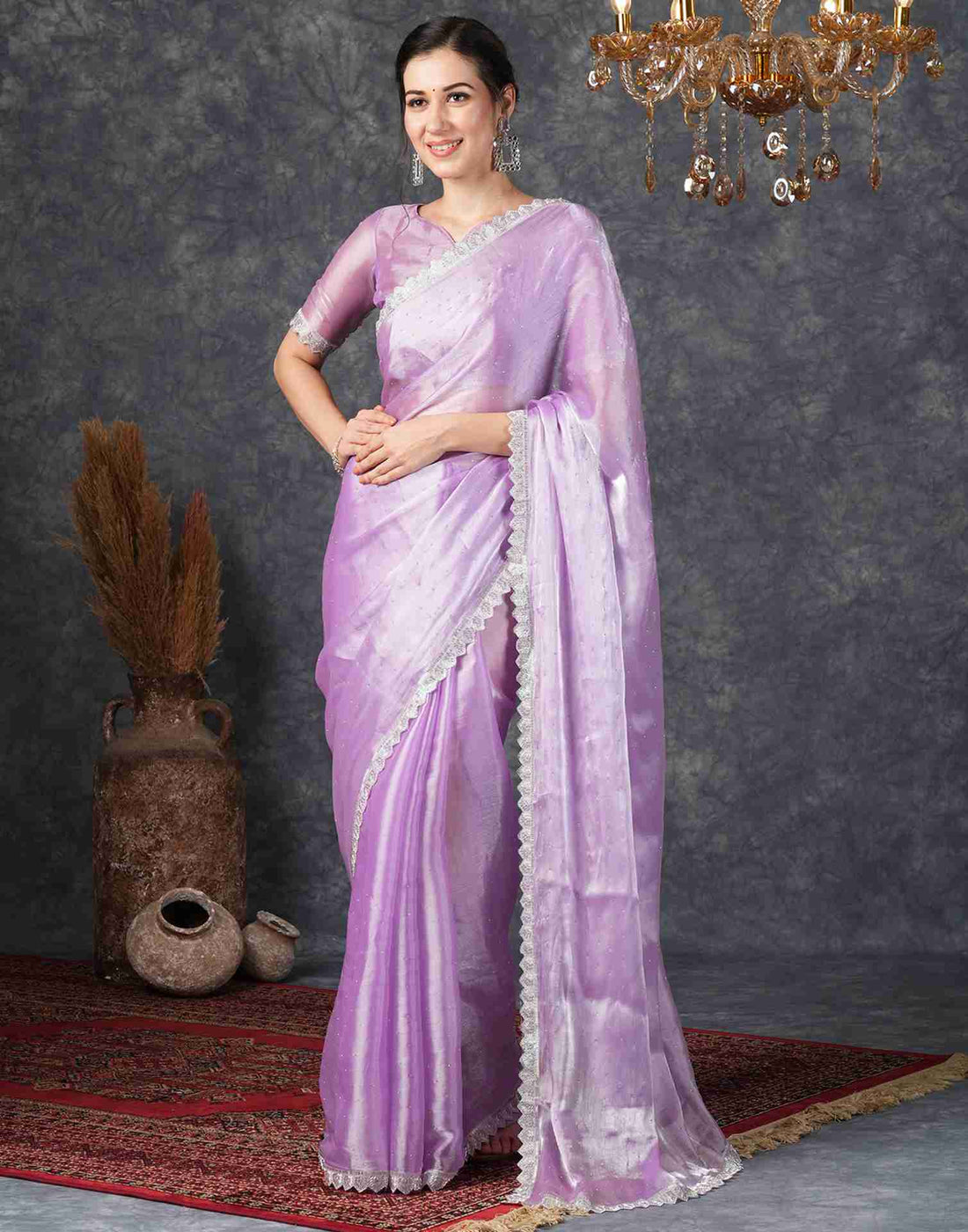 Purple Chiffon Plain Jimmy Choo Saree