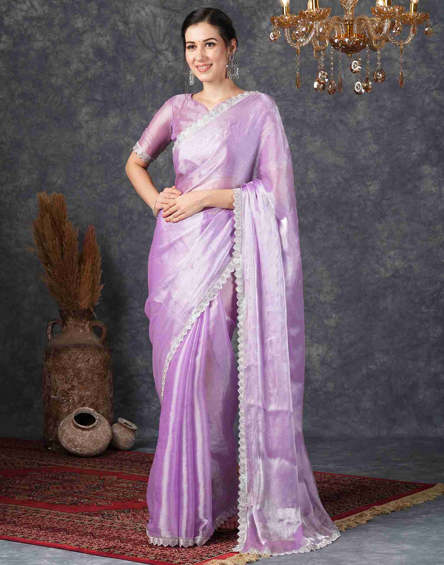 Purple Chiffon Plain Jimmy Choo Saree