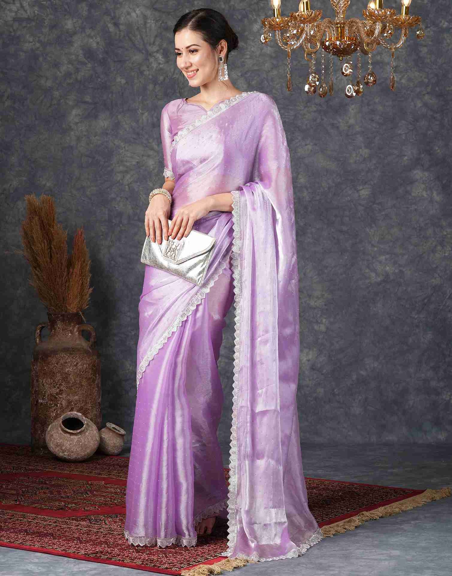 Purple Chiffon Plain Jimmy Choo Saree