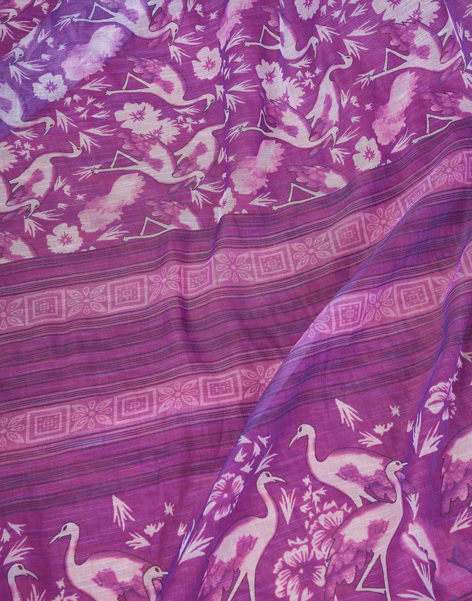 Ready To Wear Purple Printed Linen Saree