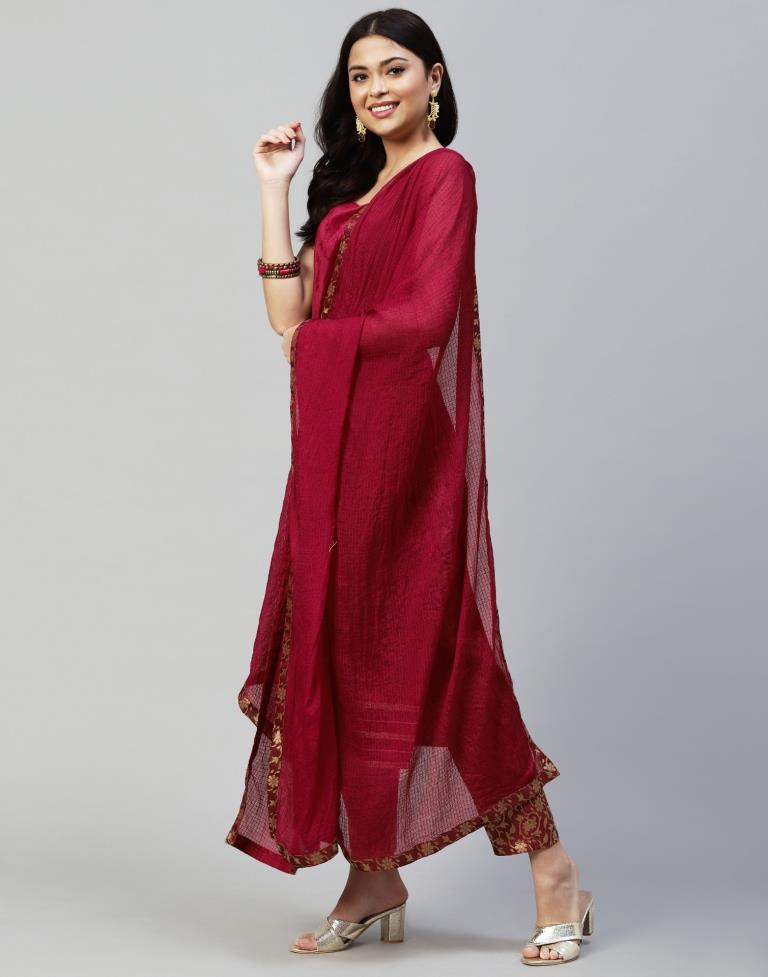 Maroon Kurti With Pant And Dupatta | Leemboodi