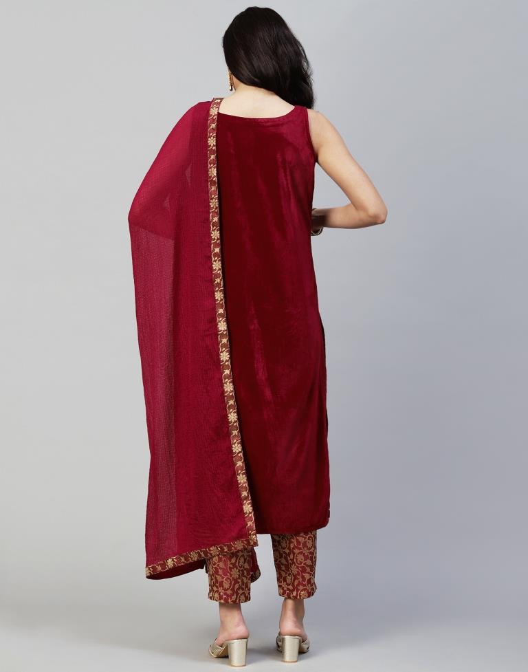 Maroon Kurti With Pant And Dupatta | Leemboodi