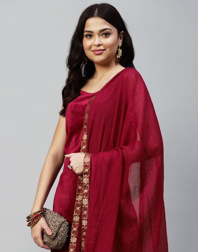 Maroon Kurti With Pant And Dupatta | Leemboodi