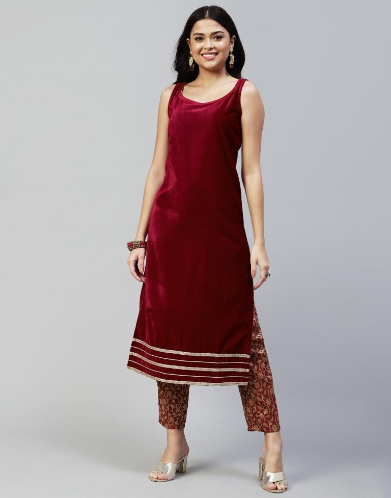 Maroon Kurti With Pant And Dupatta | Leemboodi