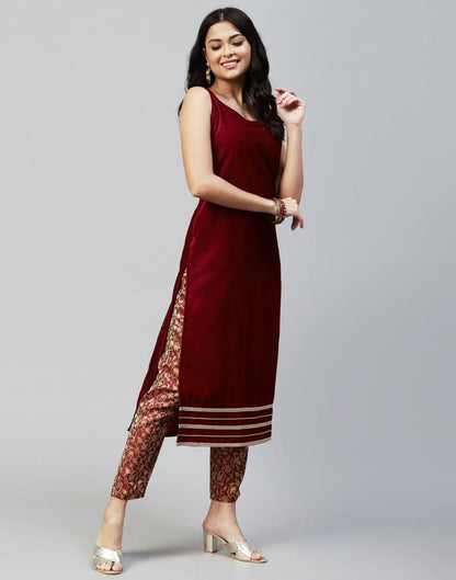 Maroon Kurti With Pant And Dupatta | Leemboodi