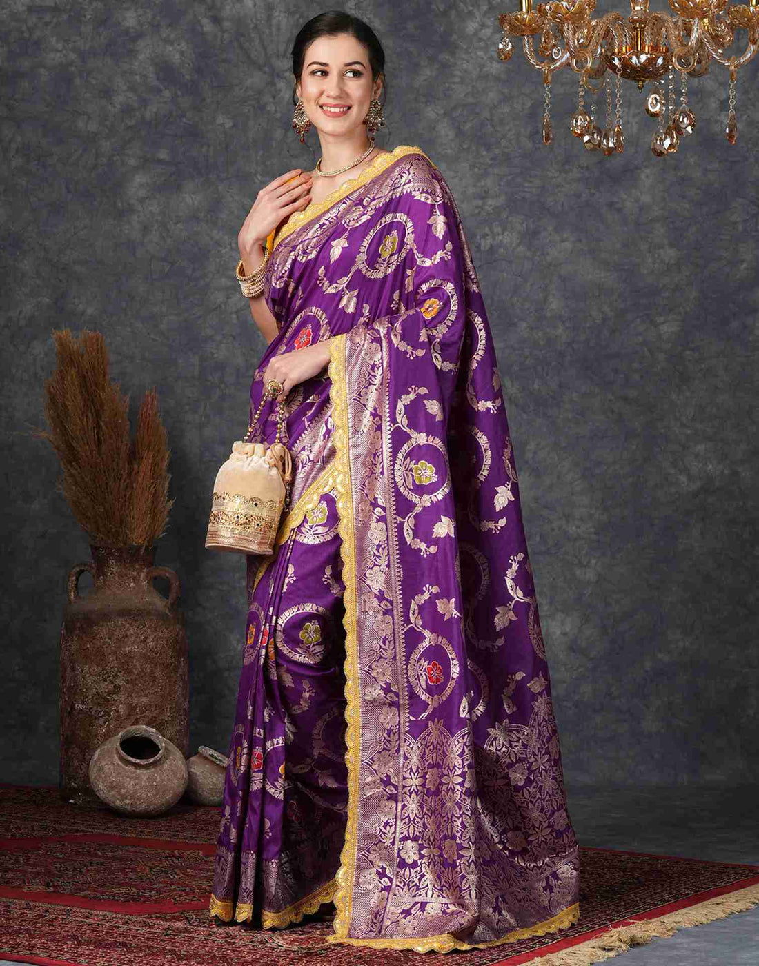 Deep Violet Silk Woven  Banarasi Saree