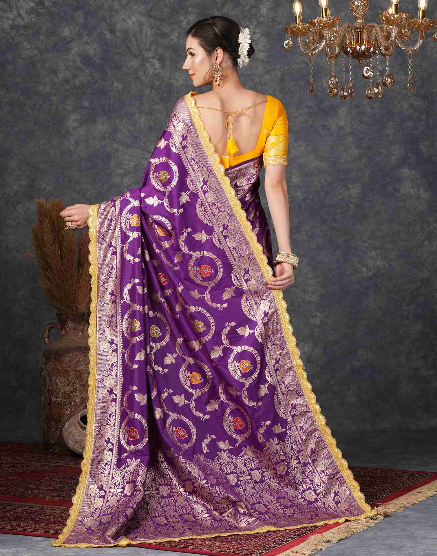 Deep Violet Silk Woven  Banarasi Saree