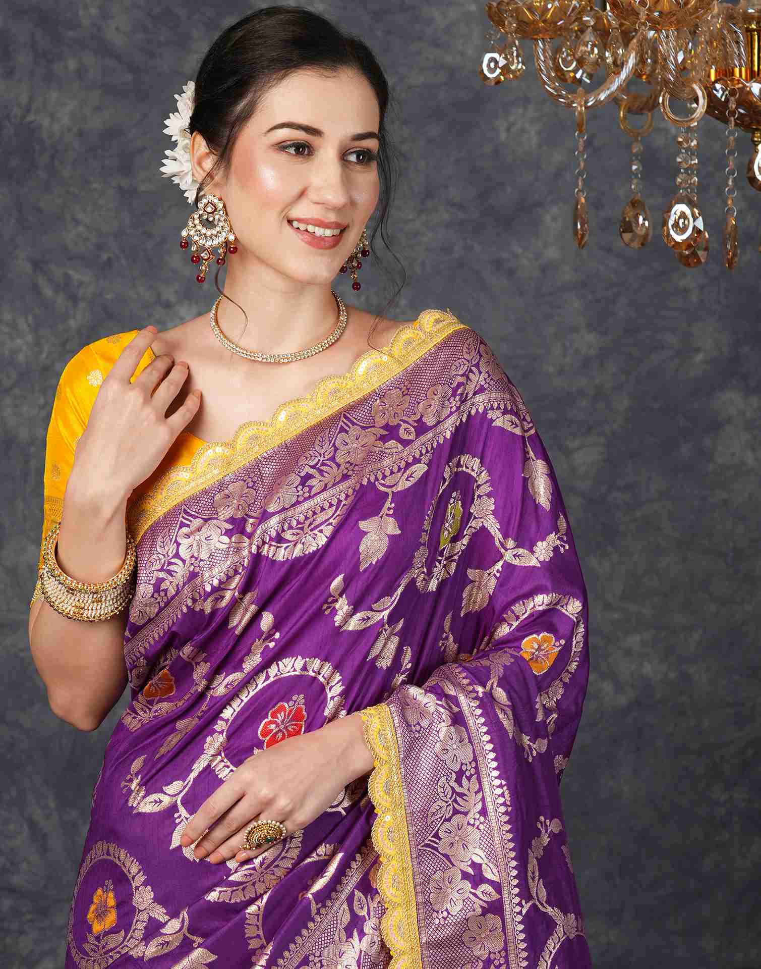 Deep Violet Silk Woven  Banarasi Saree