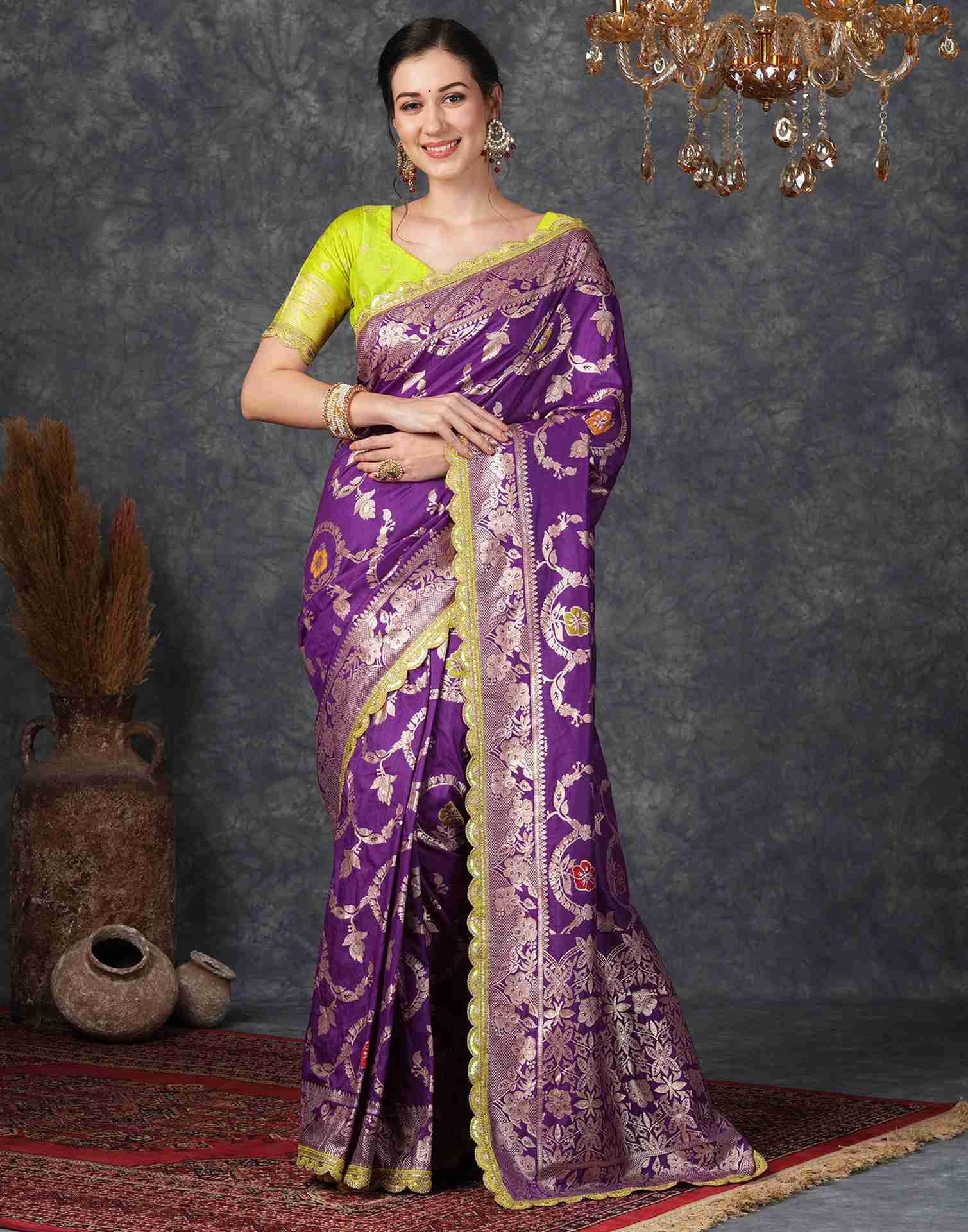 Deep Violet Silk Woven Banarasi Saree