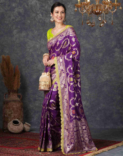 Deep Violet Silk Woven Banarasi Saree