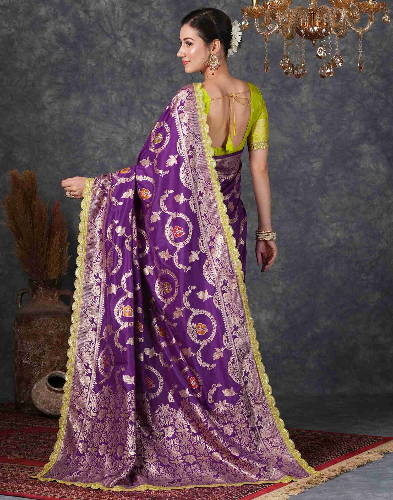 Deep Violet Silk Woven Banarasi Saree