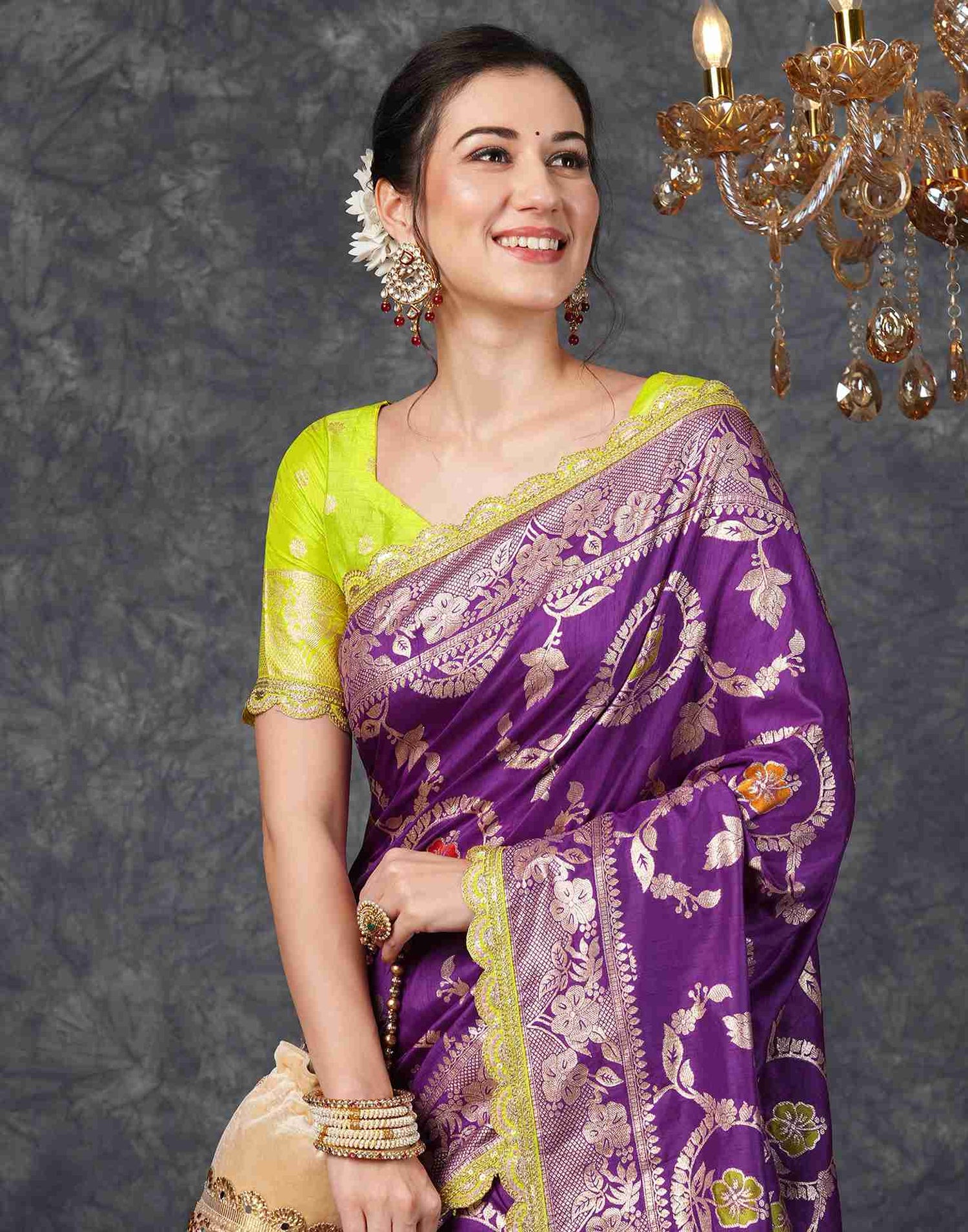 Deep Violet Silk Woven Banarasi Saree