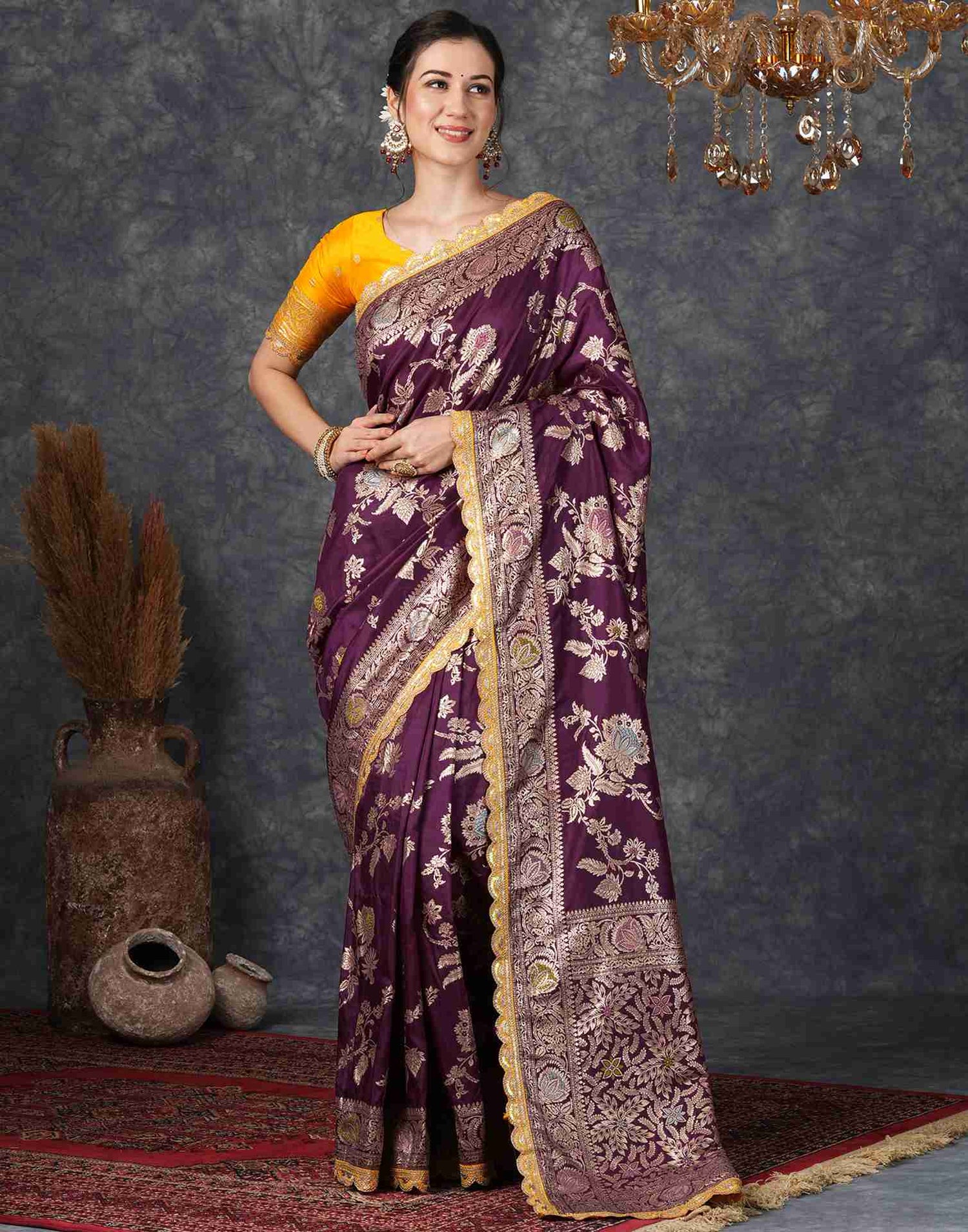 Wine Silk Woven  Banarasi Saree