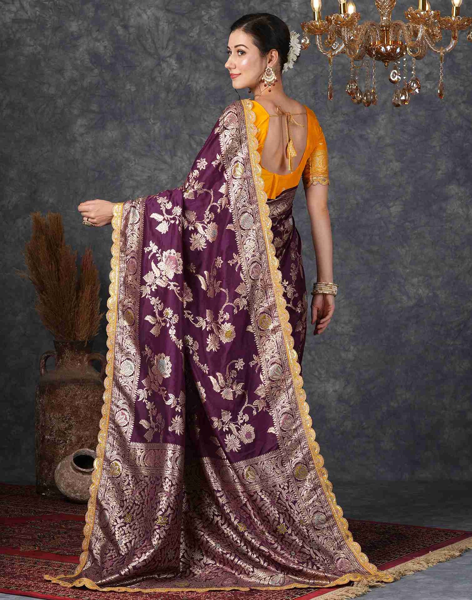 Wine Silk Woven  Banarasi Saree