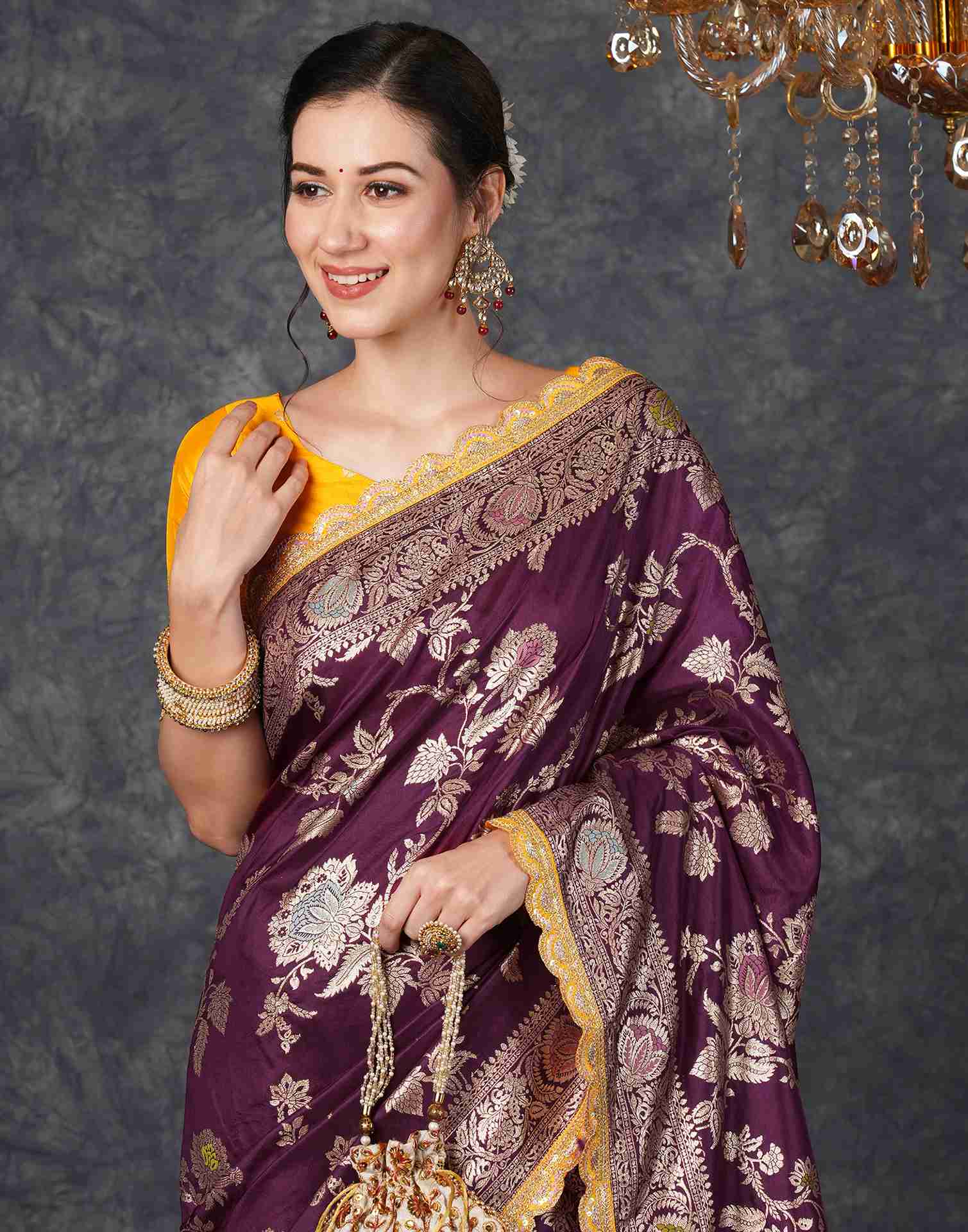 Wine Silk Woven  Banarasi Saree