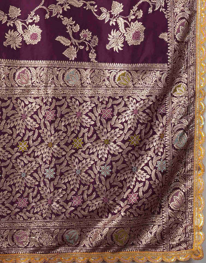 Wine Silk Woven  Banarasi Saree